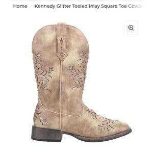 Roper Womens Kennedy Glitter Inlay‎ Square Toe Cowboy Boots Tan Size 8.5